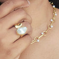 ADDISON MODERN GOLD AND PEARL RING WATER RESISTANT