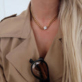 CHAIN-LINK NECKLACE WITH DIAMOND PENDANT WATER RESISTANT