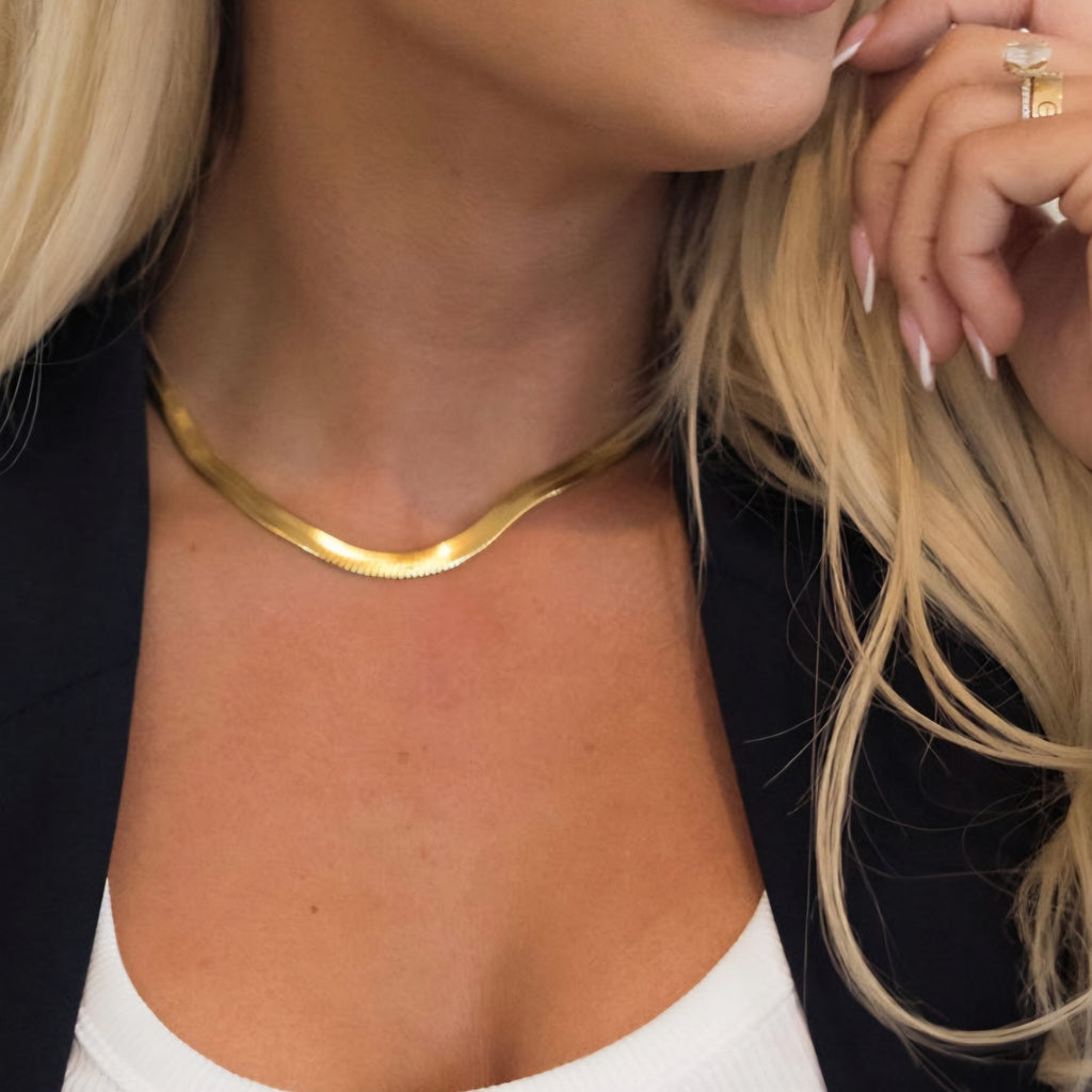 HERRINGBONE GOLD NECKLACE WATER RESISTANT