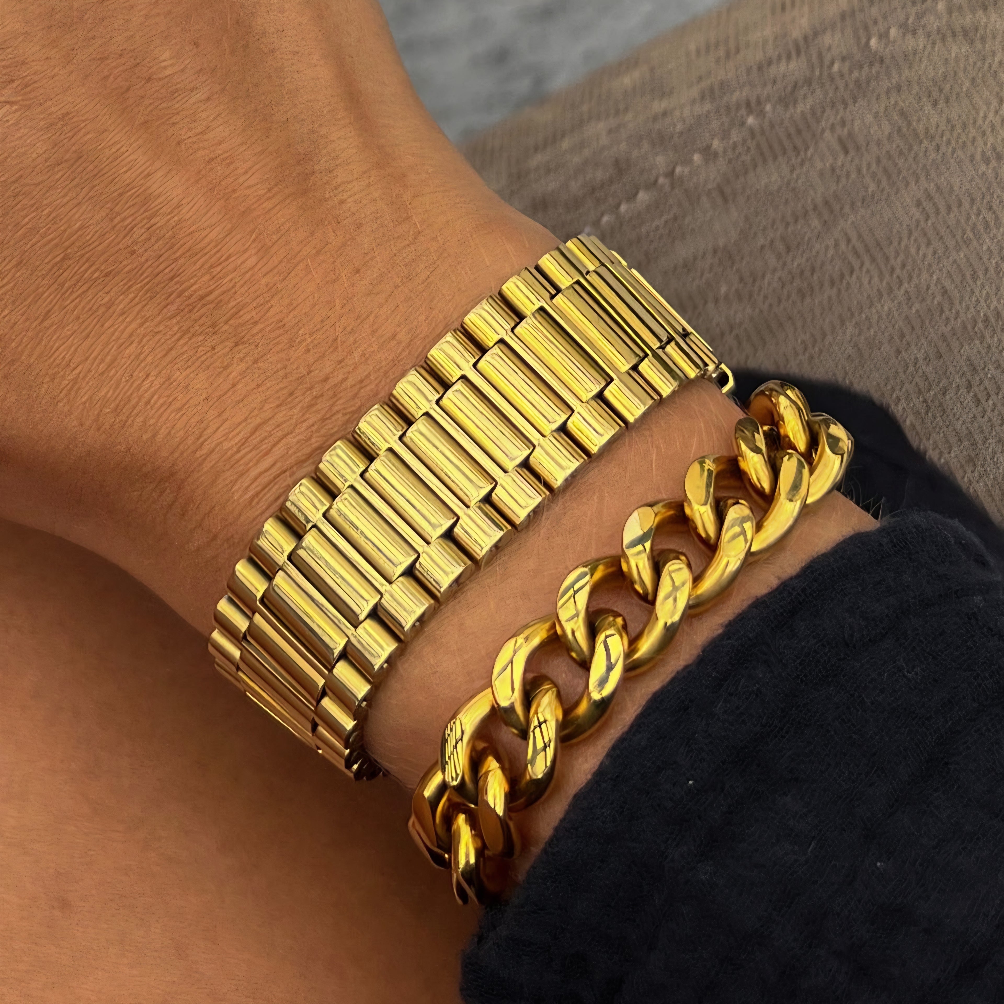 THICK GOLD WATCH BAND BRACELET WATER RESISTANT