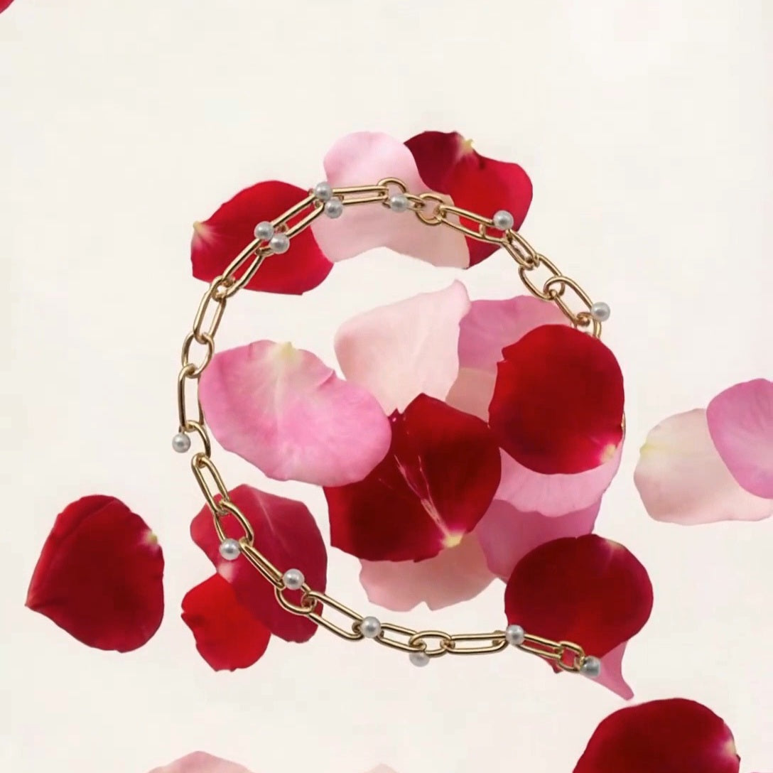 CHAIN-LINK PEARL NECKLACE GOLD